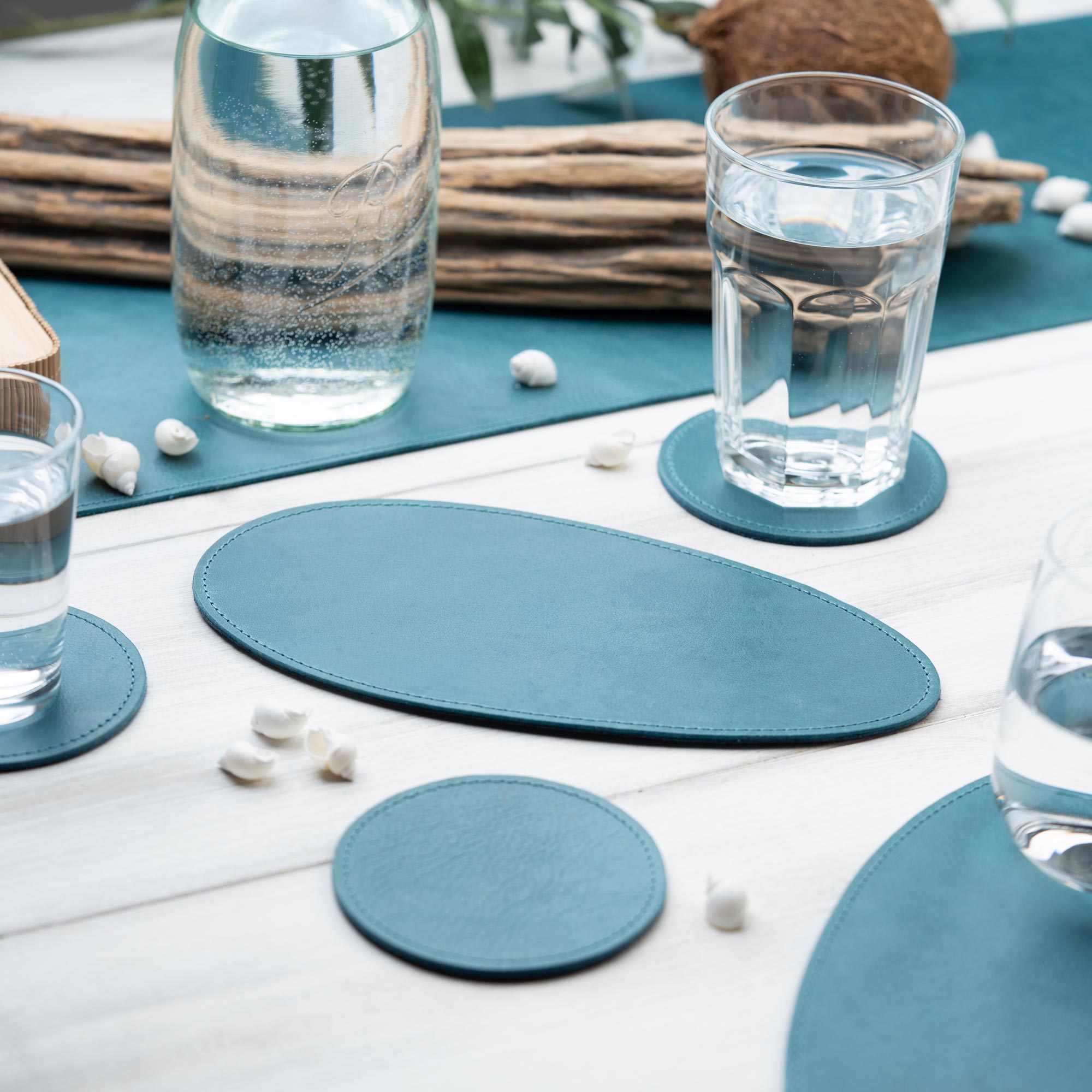 Runde Glasuntersetzer Leder (6 Stk.)