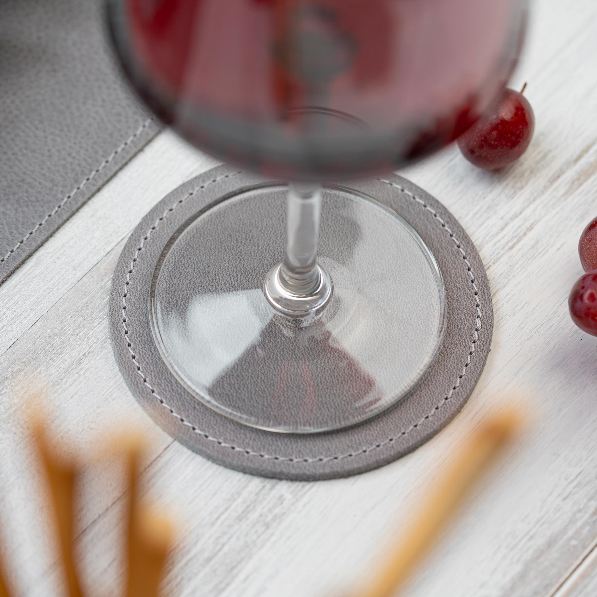 Runde Glasuntersetzer Leder (6 Stk.)